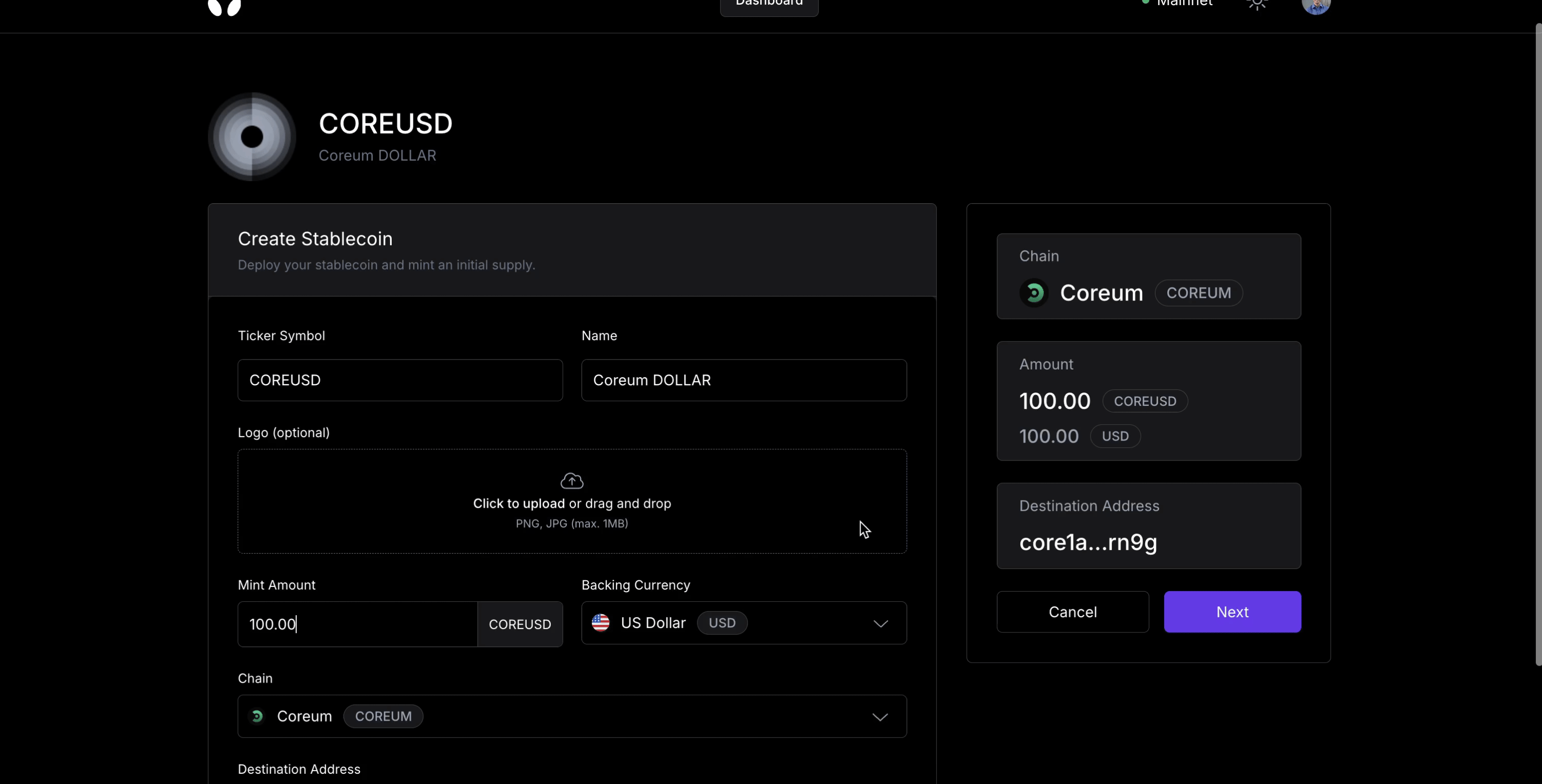 Deploying a stablecoin on Coreum using the Brale Stablecoin Issuance Platform